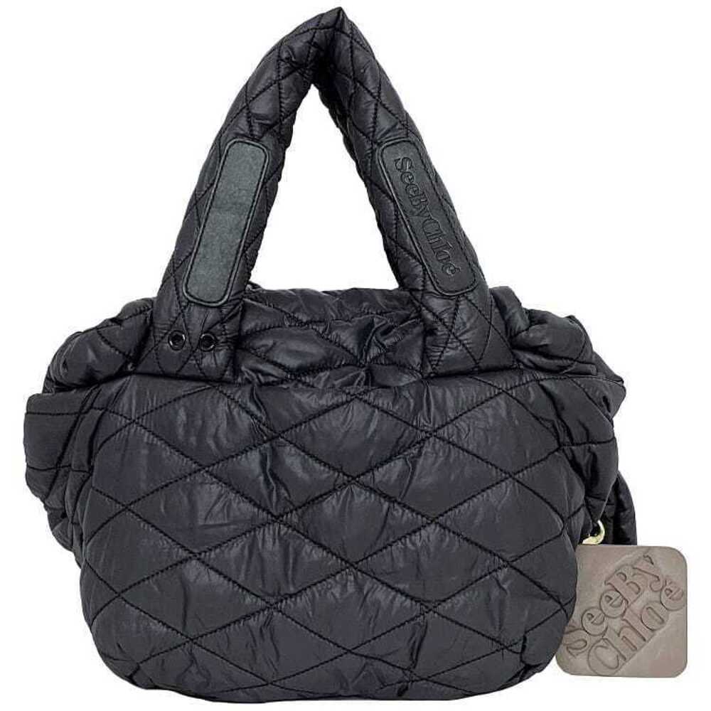 See By Chloe Boston Bag Black Quilted Logo Charm